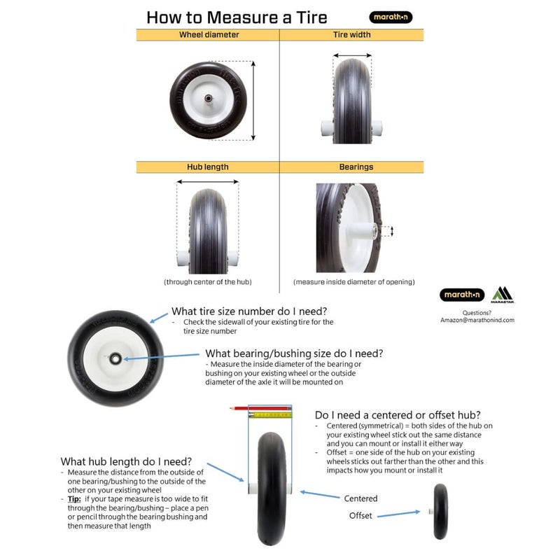 Marathon 11x4.00-5" Flat Free Lawnmower Tire on Wheel, 5" Hub, 1/2" Bearings - Image 5